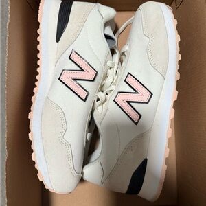 New Balance White and Pink Classic Sneakers